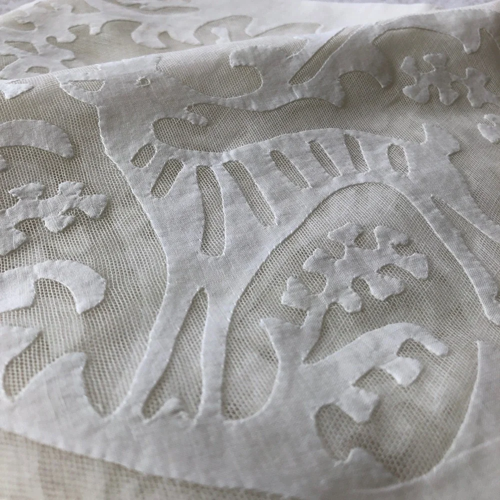 Antique Hungarian Buzsak Stag in the Woods Applique Lace Linen‎ Runner + Set